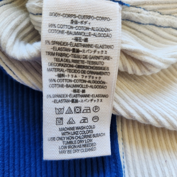 We The Free Fancy That Thermal Top Ribbed Blue Yellow Long Sleeves Medium - Picture 10 of 16